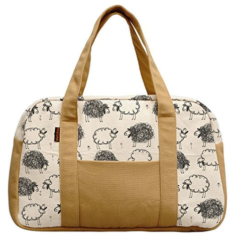 Women'S Black White Sheep Pattern Printed Canvas Duffel Travel Bags Was_19