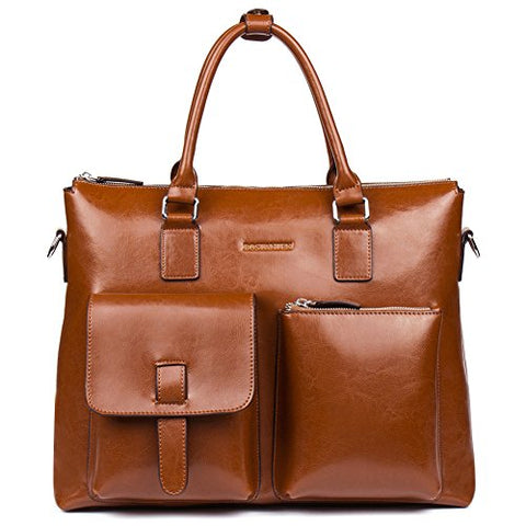 Bostanten Leather Briefcase Laptop Business Vintage Slim Messenger Bags For Men & Women Brown