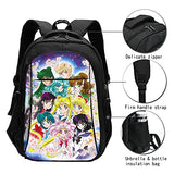 Anime Sai-lor Mo-on Laptop Backpack Bookbag with USB Charging Port for Women & Men School College Fits 15.6 Inch Laptop