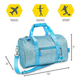 Bixbee Kids Duffle Bag, Dance Bag & Travel Bag for Sports, Gymnastics and Ballet with Adjustable Strap, Zippers, Pockets, and Flake-Resistant Glitter - Dance Bag for Girls & Boys in Sparkalicious Turquoise