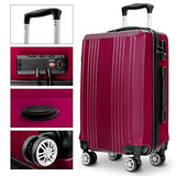 GHP 20" 24" 28" Wine Red ABS Hard Shell Travel Suitcase Trolleys with TSA Lock