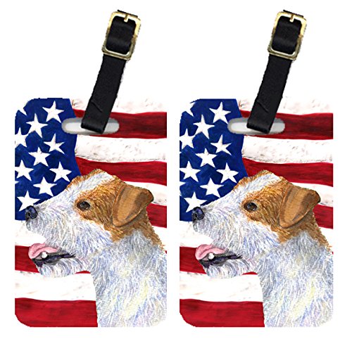 Caroline's Treasures SS4031BT Pair of USA American Flag with Jack Russell Terrier Luggage Tags,