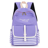 Wintefei Useful Schoolbag Fashion Backpack Striped Letters Embroidered School Bag Rucksack Shoulders Bag - Purple