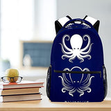 LORVIES Blue and White Octopus Lightweight School Classic Backpack Travel Rucksack for Girls Women Kids Teens