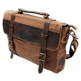 S-Zone Vintage Canvas Genuine Leather Messenger Traveling Briefcase Shoulder Laptop Bag