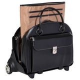 McKlein, W Series, Glen Ellyn, Top Grain Cowhide Leather, 15" Leather Patented Detachable -Wheeled Ladies' Laptop Briefcase, Black (94365)