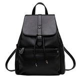 ABage Women's Leather Backpack Purse Lightweight Flap Drawstring School Backpack, Black