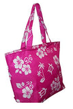Hawaiian Print Medium Sized Beach Bag Tote (Pink - Turtle & Hibiscus)