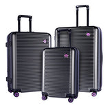 TPRC 3 Piece Multi-Tone Eye-Catching Design Hardside Luggage Set with TSA Lock, Black with Purple Color Option