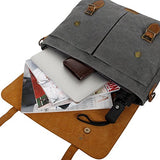Lifewit Genuine Leather Vintage 15.6" Laptop Canvas Messenger Satchel Bag (Grey)