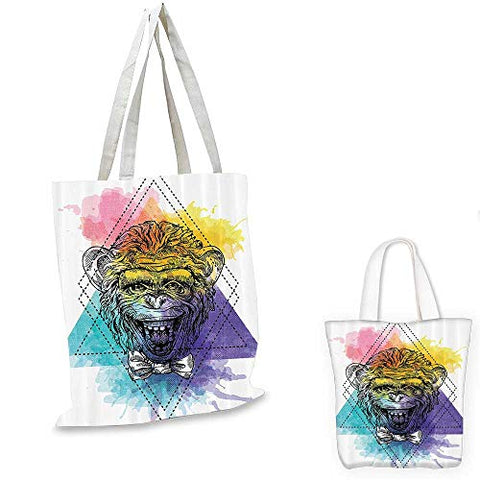 Sketchy canvas messenger bag Funny Monkey Animal with a Bowtie on Geometric Artistic Watercolor