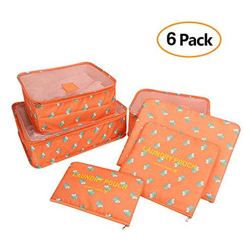 6 Set Travel Luggage Packing Organizers Cubes, Mesh Luggage Cloth Bag Cubes and Compression Laundry