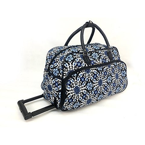 Exotic Wild Floral Medallion Motif Rolling Lightweight Carry On Duffel Bag, Modern Graphic Tribal