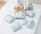 Belsmi 7 Set Packing Cubes With Shoe Bag - Compression Travel Luggage Organizer (Blue)