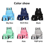 Fanci 4Pcs Cute Cat Prints Canvas School Rucksack Backpack Set for Girls Elementary Bookbag