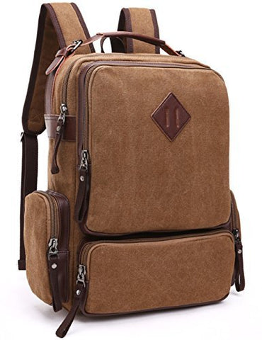 Aidonger Unisex Vintage Canvas and Leather School bag Backpack (Coffee)