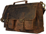 Kk'S 18" Inch Retro Buffalo Hunter Leather Laptop Messenger Bag Office Briefcase College Bag