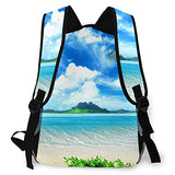 Double Shoulder Casual Backpack,Summer Beach Blue Ocean With Coconut Palm Tre,Lightweight Durable Rucksack Business Travel Sports Schoolbag Daypack for Men Women Adult Teens