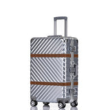 Aluminum Frame Luggage Hardside Fashion Suitcase with Detachable Spinner Wheels 26 Inch Silver