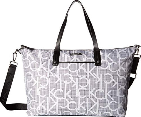 Calvin Klein Athleisure Nylon East/West Tote, White/Black