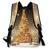 Casual Backpack,Merry Christmas Shining Gold Dressed Tre,Business Daypack Schoolbag For Men Women Teen