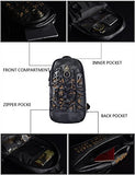 MM Chinese Embroidery PU Leather Sling Bag Black Outdoor Daypack Crossbody