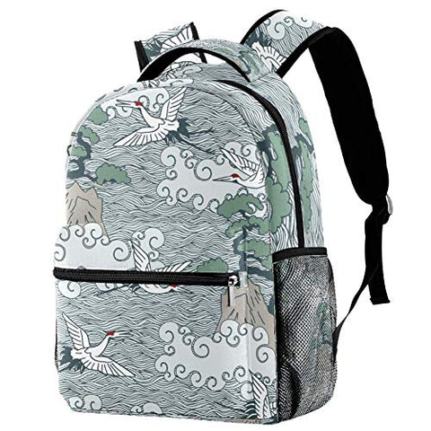 LORVIES Japanese Art Flying Cranes Water And Trees Backpacks for Traveling Hiking Shopping