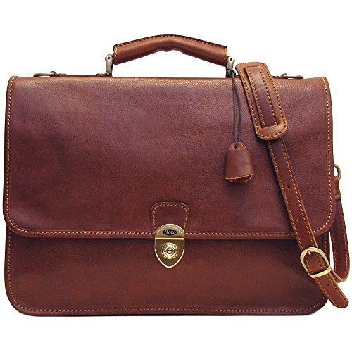 Floto Leather Briefcase Messenger Bag in Brown Italian Calfskin