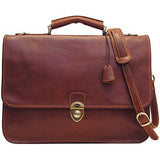 Floto Leather Briefcase Messenger Bag in Brown Italian Calfskin