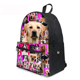 Thikin 15 Inch Durable Canvas Backpack Animal Pet Puppies Girls School Bags