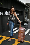 Aluminum Frame Luggage Hardside Fashion Suitcase with Detachable Spinner Wheels 24 Inch Rose Gold