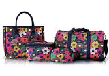 4Pc Duffel Travel Bag Clutch Toiletry Cosmetic Purse Tote Set Multi Color Flowers