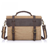AUGUR Vintage Multifunction Cotton Canvas Leather Laptop Bag Messenger Bag Business bag (Khaki)