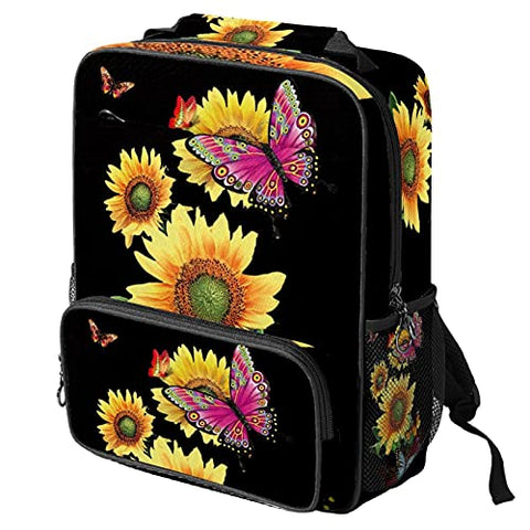 LORVIES Butterflies Over Flowers School Bag for Student Bookbag Women Travel Backpack Casual Daypack Travel Hiking Camping