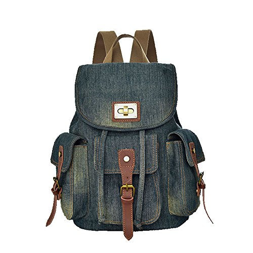 K-mover Women's And Girl's Denim Backpack School Bag Travel Bag Shoulder Bag (Deep blue)