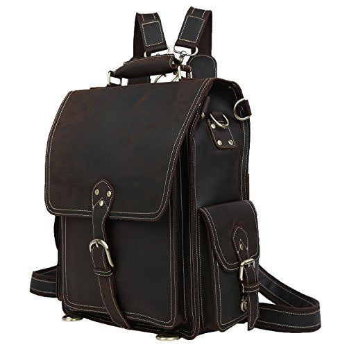 Polare Men'S Vintage Full Grain Leather Satchel Backpack Shoulder Bag Messenger Bag