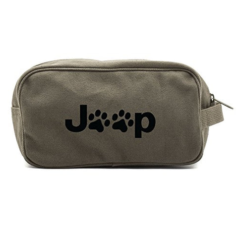 Jeep Wrangler Cat Dog Paw Prints Dual Two Compartment Toiletry Kit Olive & Black