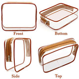 Clear Makeup Bags, APREUTY TSA Approved 6Pcs Cosmetic Makeup Bags Set Clear PVC w/ Zipper Handle Portable Travel Luggage Pouch Airport Airline Bags Bathroom (Coffee)
