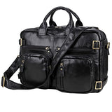 ABage Men's Leather Brief Genuine Leather Business Messenger Convertible Brief Black