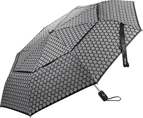 Coolibar UPF 50+ 42" Titanium Travel Umbrella - Sun Protective (One Size- Black/White Logo)