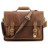 Polare Men'S Full Grain Leather Laptop Briefcase Messenger Bag Vintage Travel Case