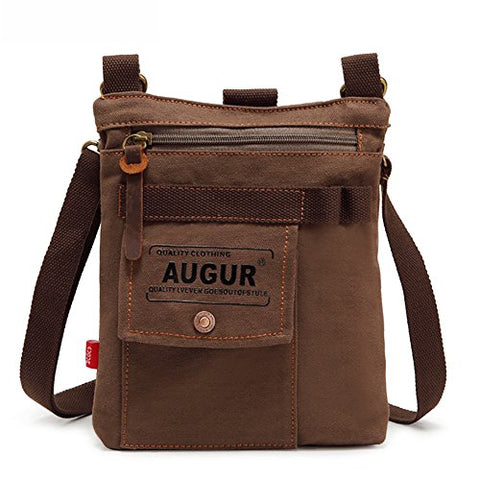AUGUR Canvas Unisex Fashionable Universal Leisure Cross Body Single Shoulder Bag (Coffee)