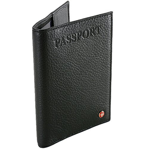 AlpineSwiss RFID Blocking Leather Passport Cover ID Protection Travel Case Black