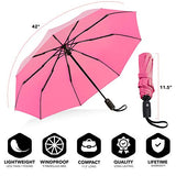 Repel Windproof Travel Umbrella with Teflon Coating (Pink)
