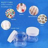 PandaHall Elite 18 Pieces 2 Oz Empty Clear Plastic Sample Containers Slime Storage Favor Jars Round Cosmetic Travel Pot with White Screw Cap Lids for Beads, Jewelry, Make Up, Nails Art, Cream