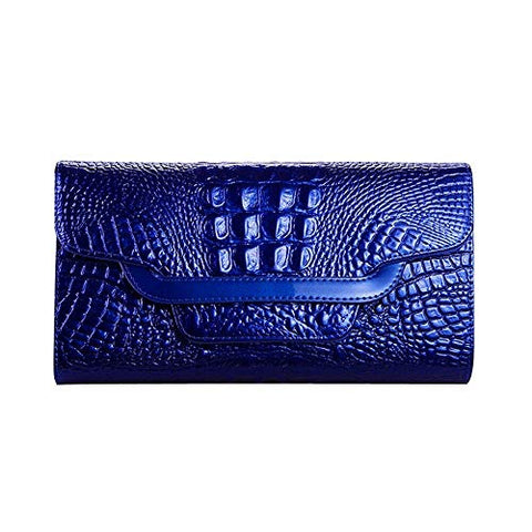 Women Handbag Money Coin Purses Holder Alligator Crocodile Long Clutch Wallets (Color - Blue #3)