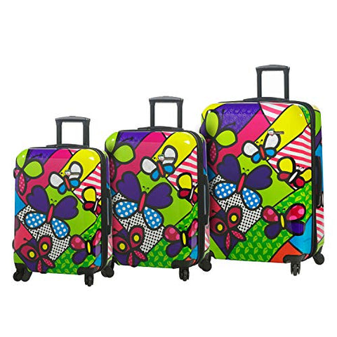 Mia Toro Italy M Butterflies Hardside Luggage 3 Piece Set, BTF, Multi-Colored