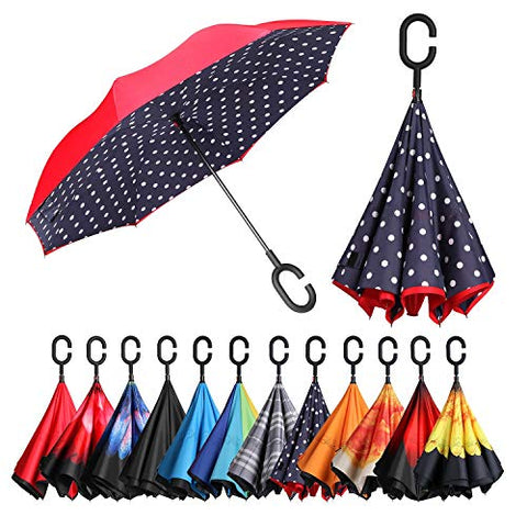BAGAIL Double Layer Inverted Umbrellas Reverse Folding Umbrella Windproof UV Protection Big