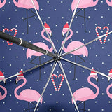 Flamingo In Xmas Hat Unique Novel Auto Open Close Umbrella Compact Outdoor Travel Umbrella