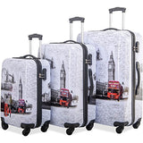 Flieks Graphic Print Luggage Set 3 Piece Abs + Pc Spinner Travel Suitcase (London)